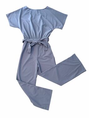 Happy Sailed Women’s Large 12-14 Tie-Waist Wide-Leg Jumpsuit Pockets Side Zip